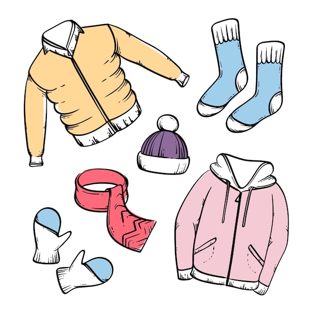 Hand drawn winter clothes and essentials