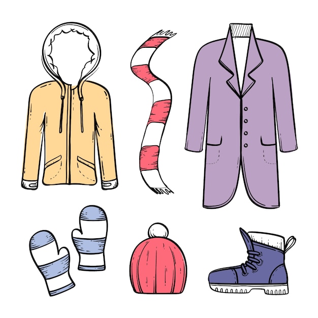 Free vector hand drawn winter clothes and essentials