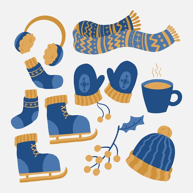 Free vector hand drawn winter clothes and essentials