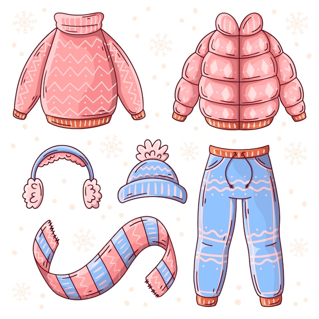 Free vector hand drawn winter clothes and essentials