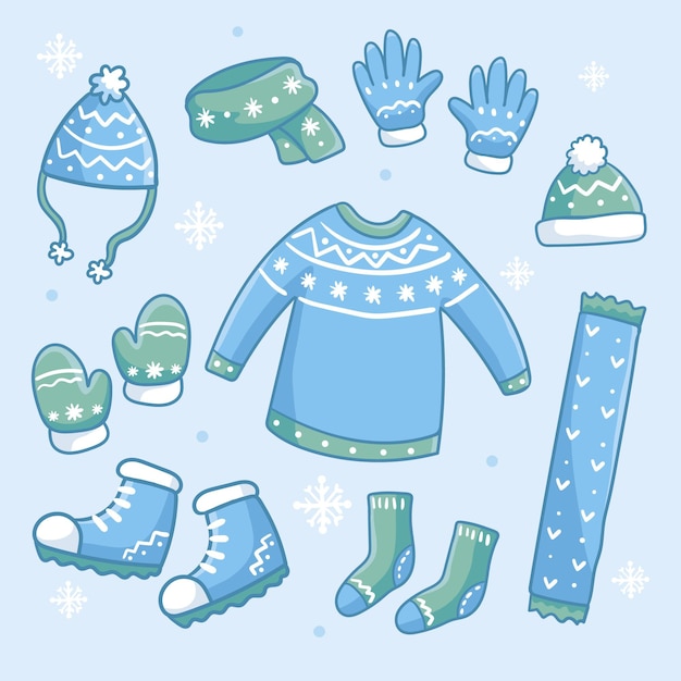 Free vector hand drawn winter clothes and essentials