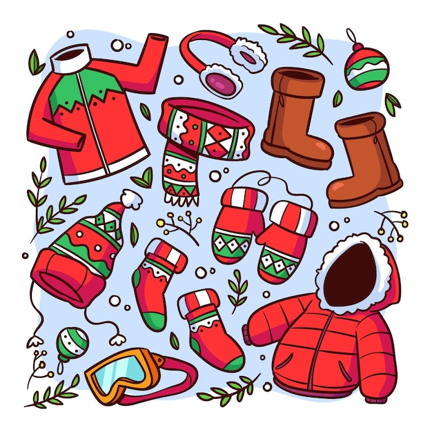 Free vector hand drawn winter clothes and essentials