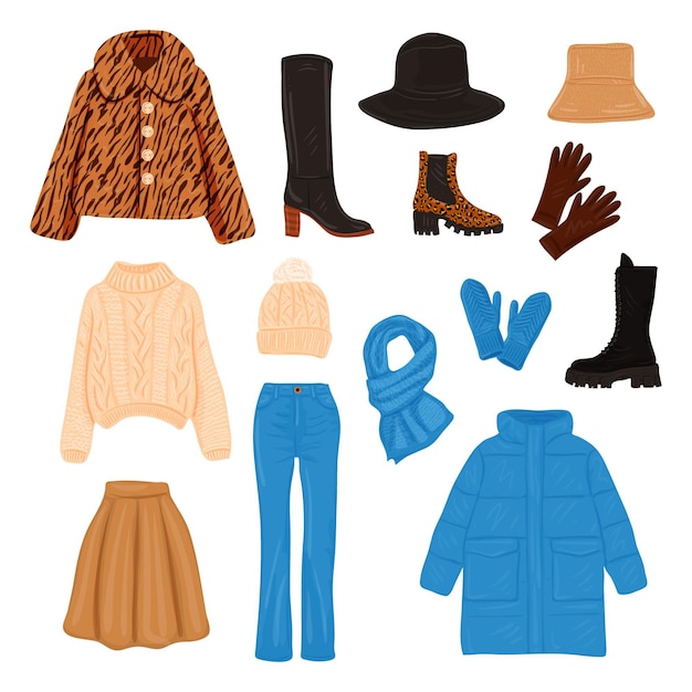 Free vector hand drawn winter clothes and essentials