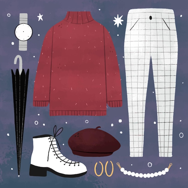 Free vector hand drawn winter clothes and essentials