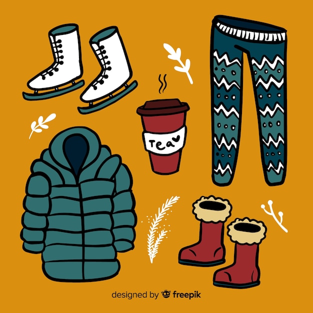 Hand drawn winter clothes