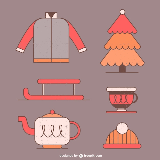 Hand drawn winter elements in flat design