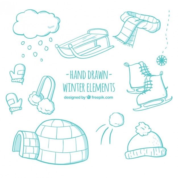 Free vector hand drawn winter elements in turquoise color