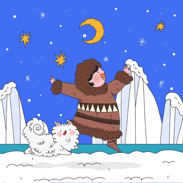 손으로 그린 겨울 에스키모 그림
