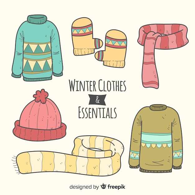 Free vector hand drawn winter essentials collection