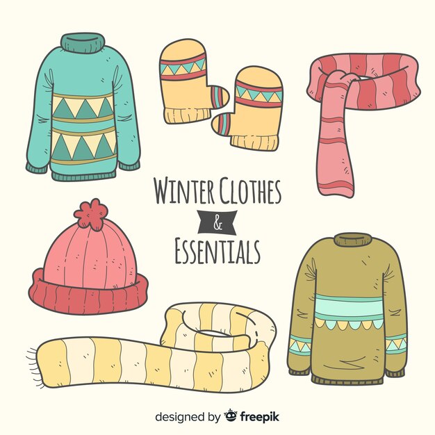 Hand drawn winter essentials collection