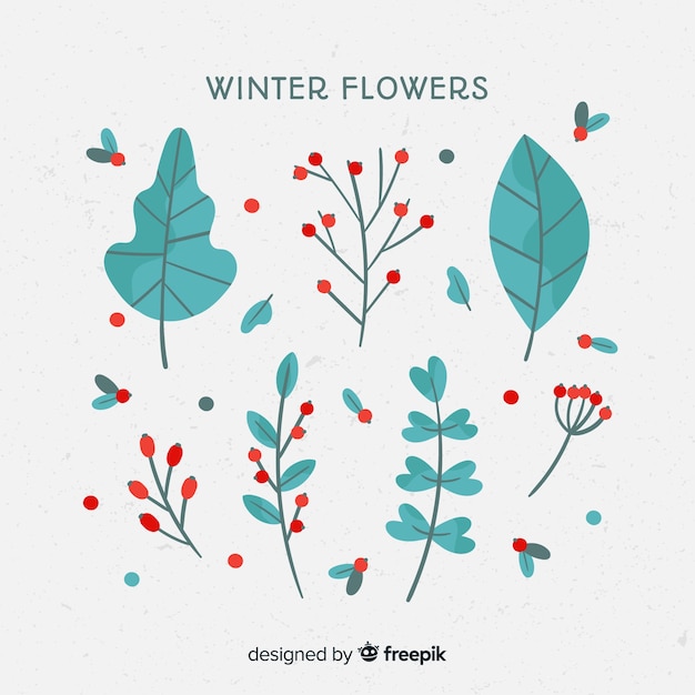 Hand drawn winter flowers background