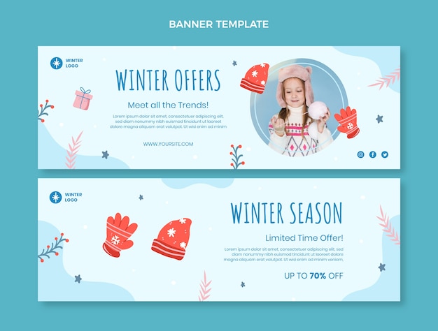 Free vector hand drawn winter horizontal banners set