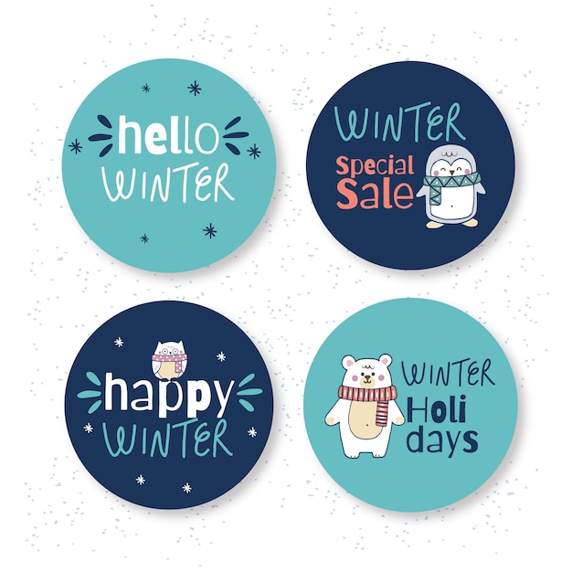 Free vector hand drawn winter labels collection