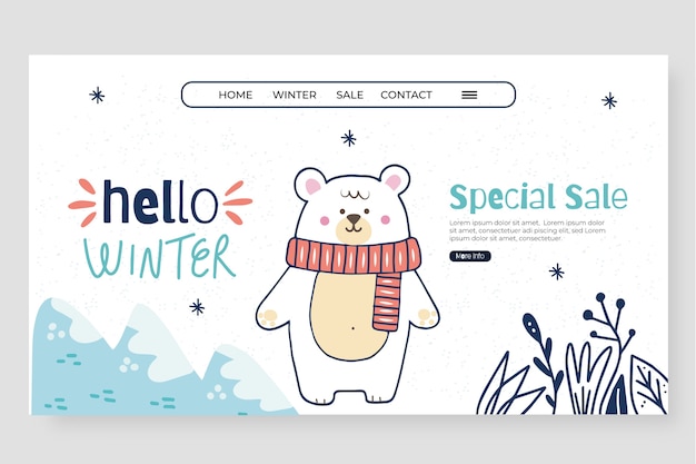 Free vector hand drawn winter landing page template