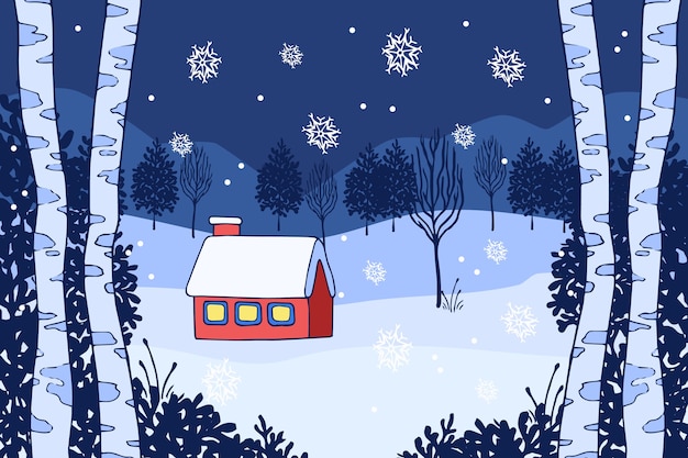 Free vector hand drawn winter landscape