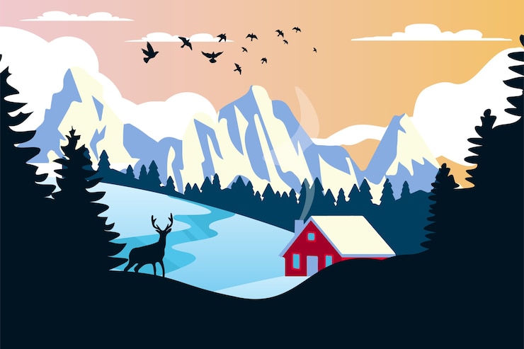 Free Vector hand drawn winter landscape
