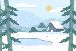 Free vector hand drawn winter landscape