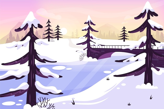 Free vector hand drawn winter landscape