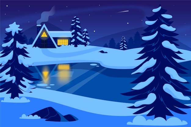 Free vector hand drawn winter landscape