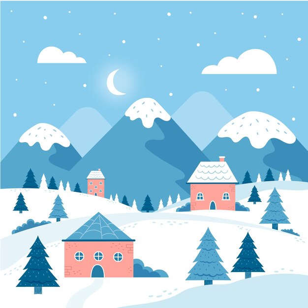 Hand drawn winter landscape