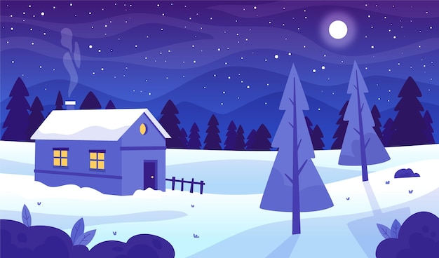 Free vector hand drawn winter landscape