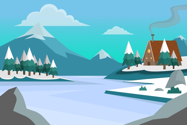 Free vector hand drawn winter landscape