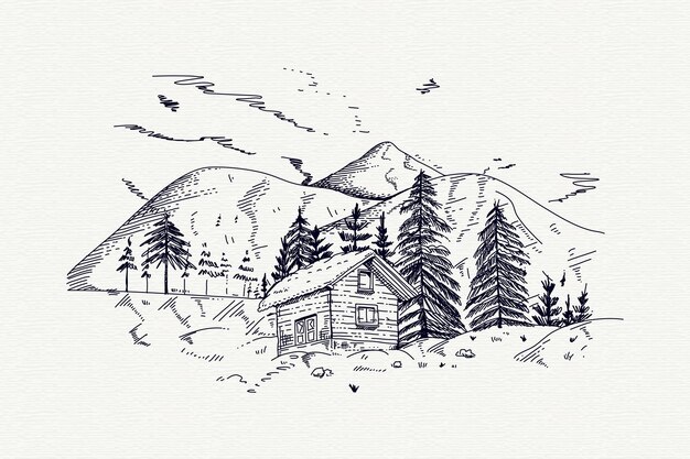 Hand drawn winter landscape