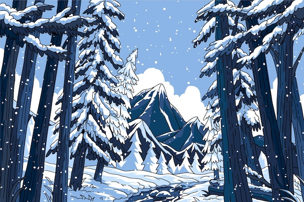 Hand drawn winter landscape