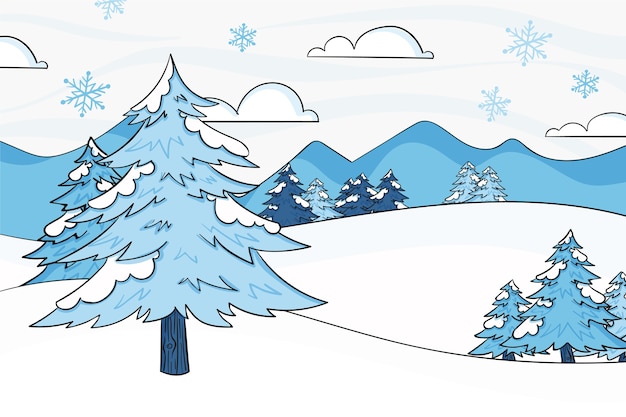 Free vector hand drawn winter landscape