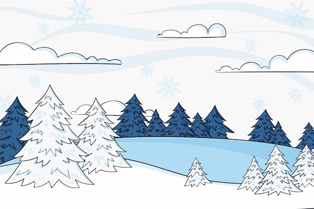 Hand drawn winter landscape