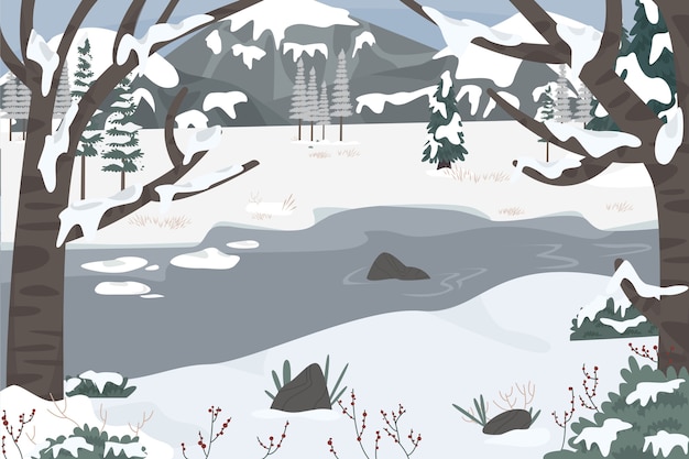 無料ベクター 手描きの冬の風景