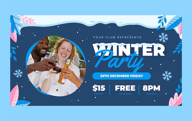 Hand drawn winter party facebook post