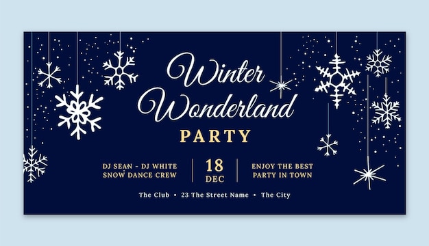 Free vector hand drawn winter party horizontal banner