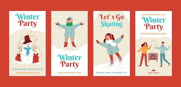Free vector hand drawn winter party instagram stories