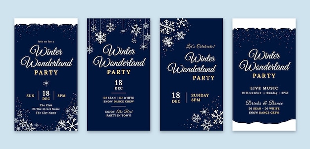 Free vector hand drawn winter party instagram stories