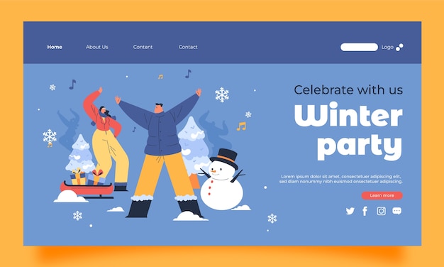 Free vector hand drawn winter party landing page template