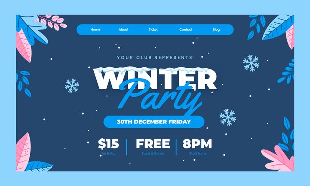 Hand drawn winter party landing page