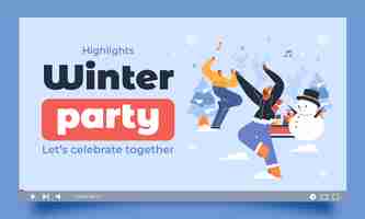 Free vector hand drawn winter party youtube thumbnail template