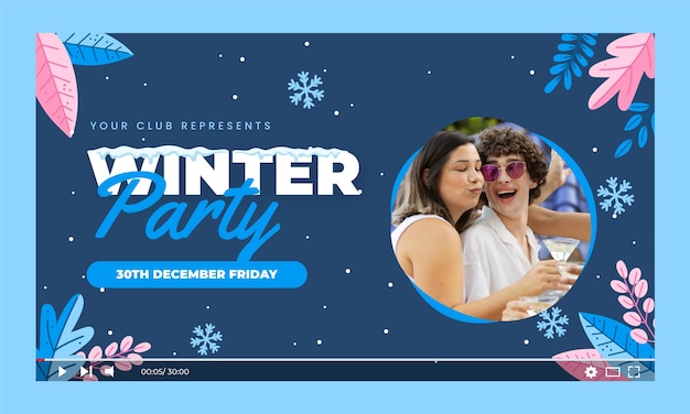 Free vector hand drawn winter party youtube thumbnail