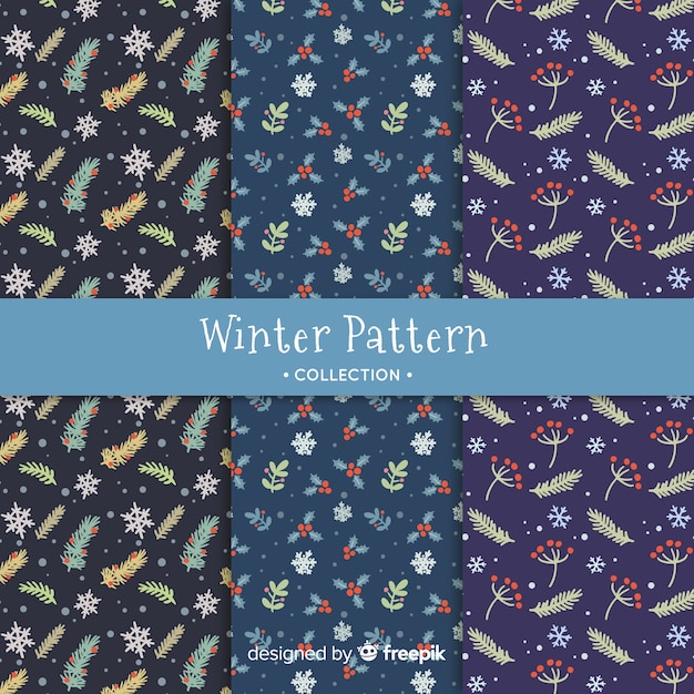 Hand drawn winter pattern collection