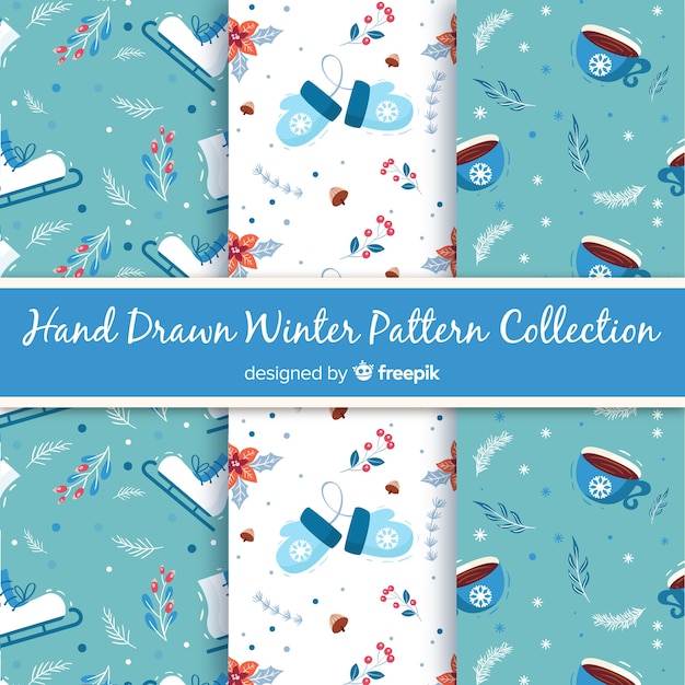 Hand drawn winter pattern collection