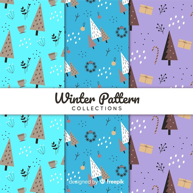 Free vector hand drawn winter pattern collection