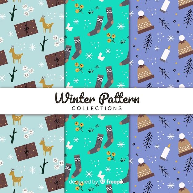 Hand drawn winter pattern collection