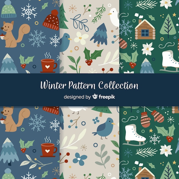 Free vector hand drawn winter pattern collection