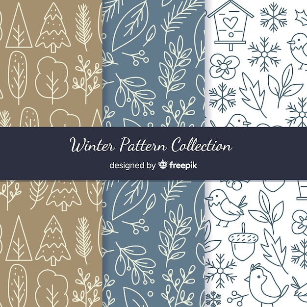 Free vector hand drawn winter pattern collection
