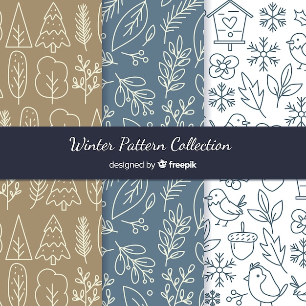 Free vector hand drawn winter pattern collection