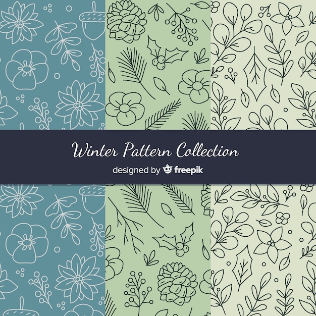 Hand drawn winter pattern collection