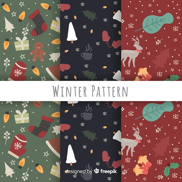 Hand drawn winter pattern collection