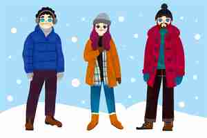 Free vector hand drawn winter people collection