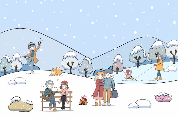 Free vector hand drawn winter people collection